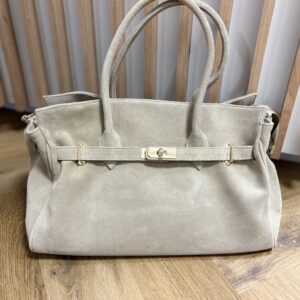 Miejska shopper bag Siena - miękki naturalny zamsz - kremowa