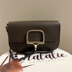 Brązowa skórzana torebka crossbody z czerwonym wnętrzem Bella