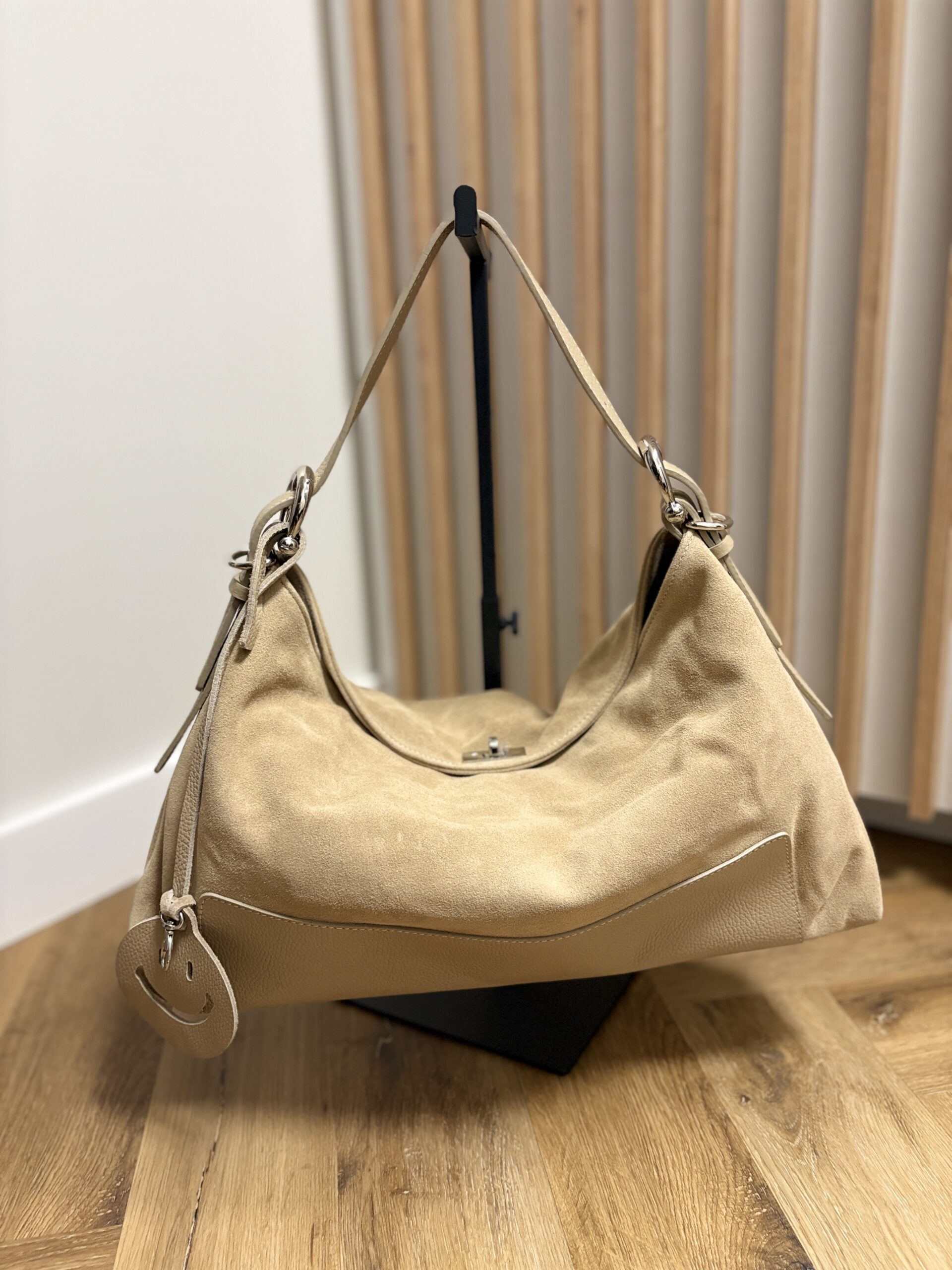 Torebka damska shopper skórzano-zamszowa Bellaria - kremowa 1 Torebka damska shopper skórzano-zamszowa Bellaria - kremowa