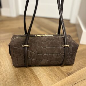 Torebka typu jamnik skórzano-zamszowa Aveline Croco Medium – brązowa
