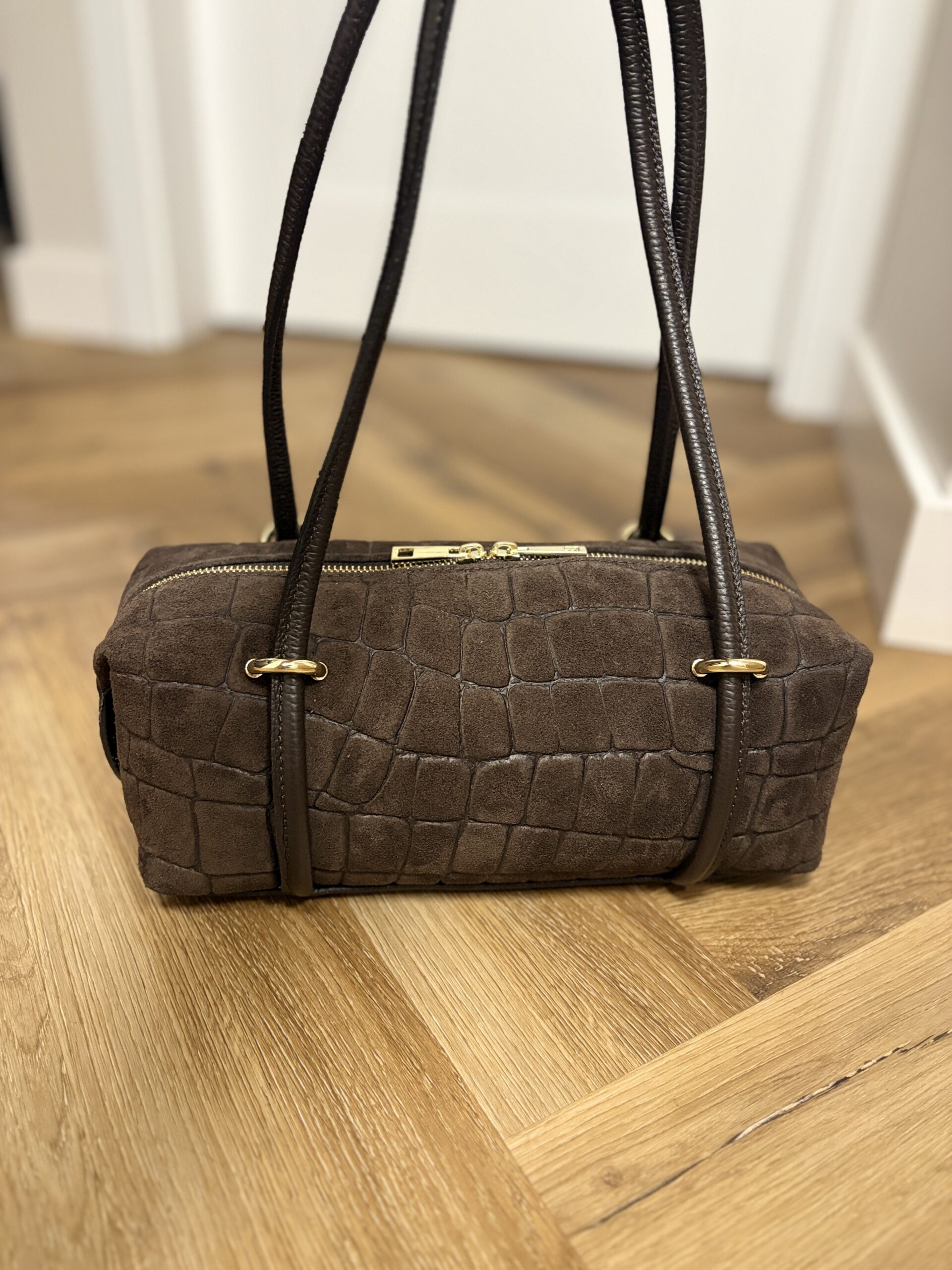 Torebka typu jamnik skórzano-zamszowa Aveline Croco Medium – brązowa 1 Torebka typu jamnik skórzano-zamszowa Aveline Croco Medium – brązowa