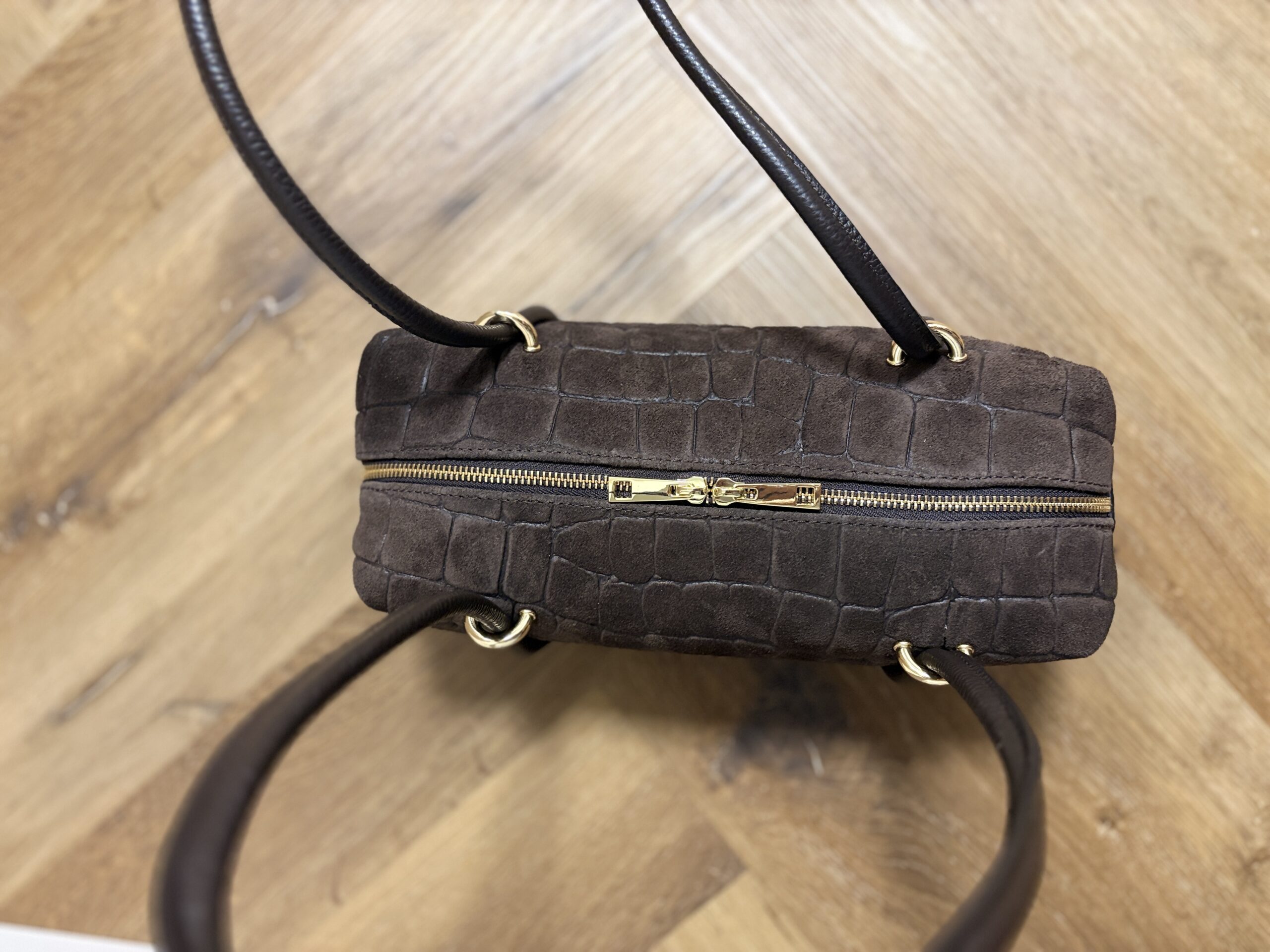 Torebka typu jamnik skórzano-zamszowa Aveline Croco Medium – brązowa 5 Torebka typu jamnik skórzano-zamszowa Aveline Croco Medium – brązowa - obrazek 5