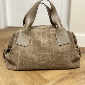 Shopper bag zamszowa motyw skóry krokodyla Sofia - capuccino