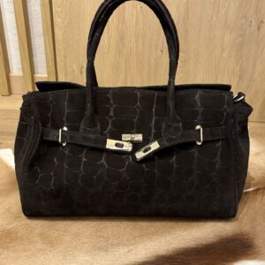 Miejska shopper bag z zamszu naturalnego Siena Croco - brązowa