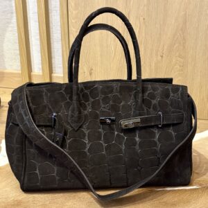 Miejska shopper bag z zamszu naturalnego Siena Croco - brązowa